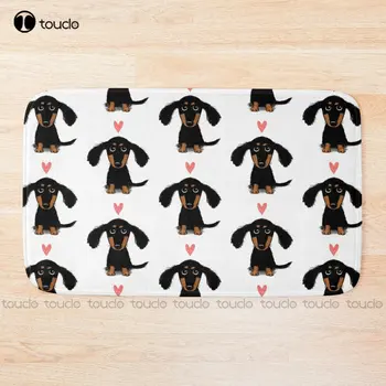 Šuniukas Takso Meilė | Mielas, Juodas Ir Rudos Wiener Dog Su Širdies Vonios Kilimėlis Filmus Vonios Kambario Kilimėliai